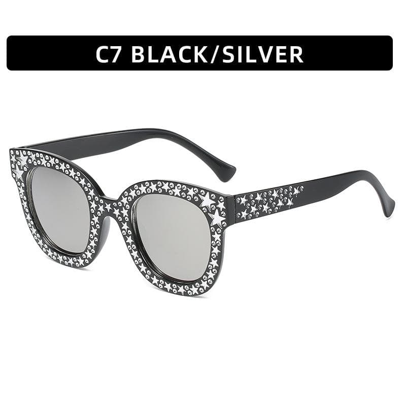 Fashion Cat Eye Sunglasses Women Retro Designer Vintage Square Sparkling Star Glasses UV Protection