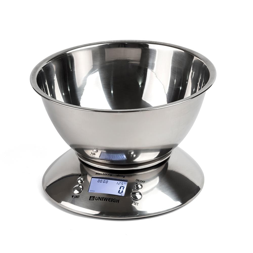 Digital Kitchen Scale High Accuracy 11lb/5kg Food Scale with Removable Bowl Room Temperature, Alarm Timer Stainless Steel Libra 5Kg
