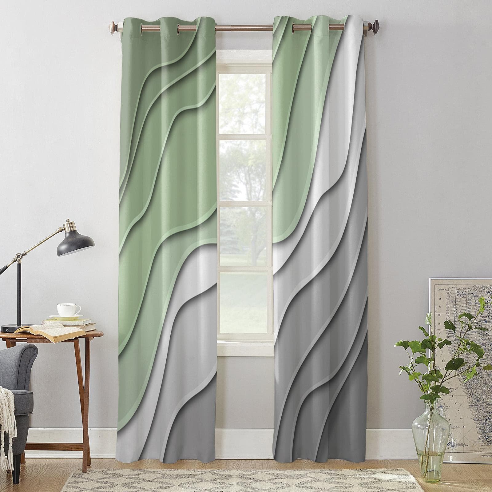 Sage Green Gray Gradient Window Curtains for Living Room Bedroom Curtain Modern Kitchen Blinds Drapes Curtains 135W x 230H(cm) x1