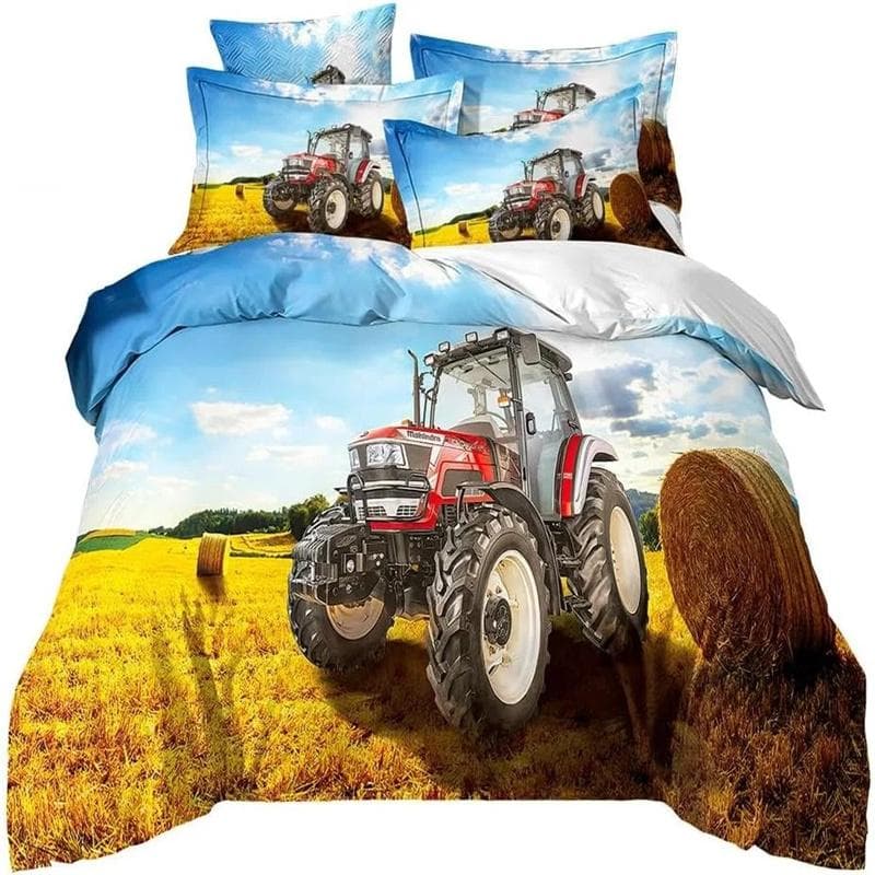 3D Printing Tractor Bedding Set Boys Tractors Duvet Cover Set with Pillowcase Home Textile Twin Full Queen King Children's Gift 200X230cm-3pcs