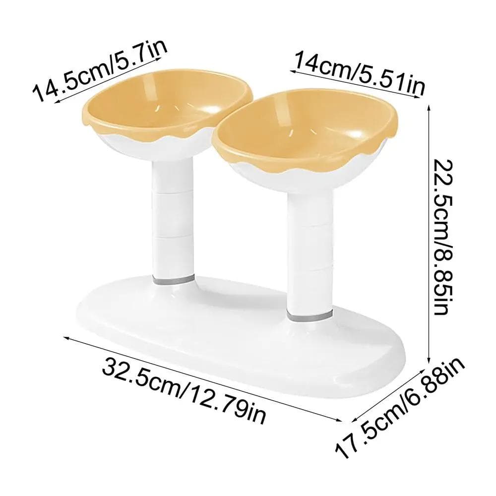 Adjustable Cream Step-by-step Combination Bowl New Double Bowl Feeding Water Pet Bowl 550g yellow