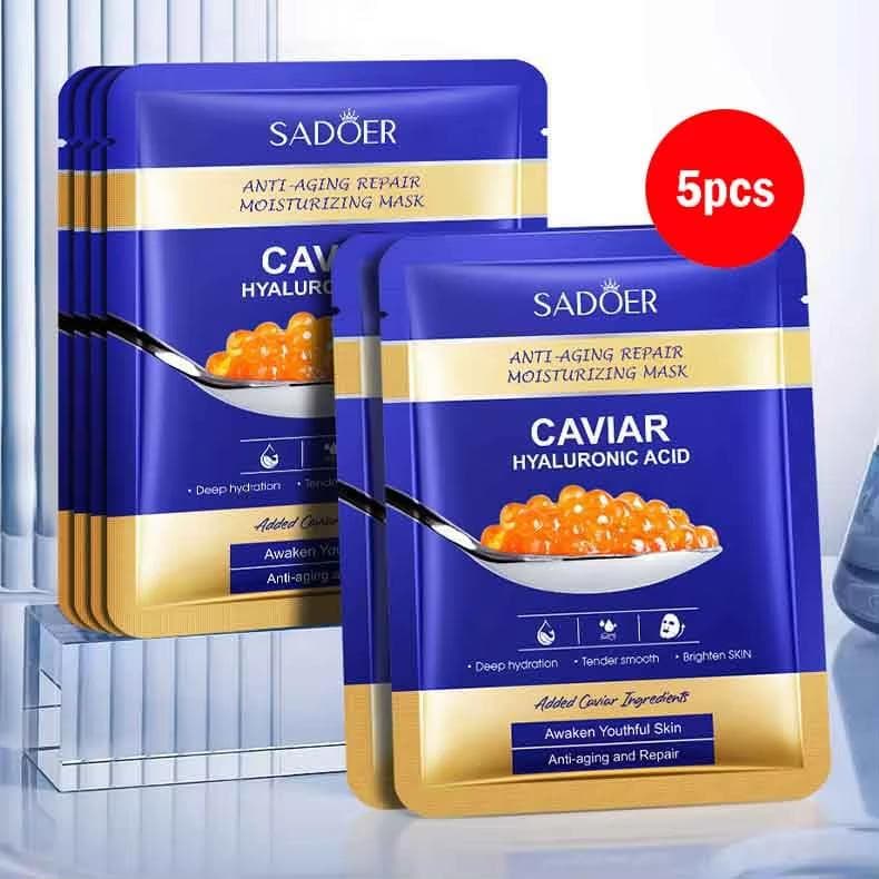 1/5/10pcs SADOER Caviar Hyaluronic Acid Moisturizing Facial Masks Brightening Firming Hydrating Face Mask Skin Care Products 5pcs