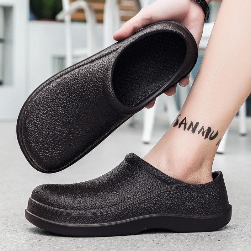 Men Thick Sole Summer Beach Slides Anti Slip Slipper Soft Sandals Simplicity Ultra Light Letter Shoes Men Waterproof Slippers 46 brown