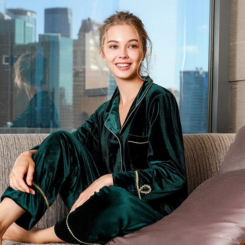Velvet Pajamas 2 Piece Pajama Set Pajamas Women's Winter Lounge Wear Long Sleeve Pajamas Lounge Wear Pants Set M