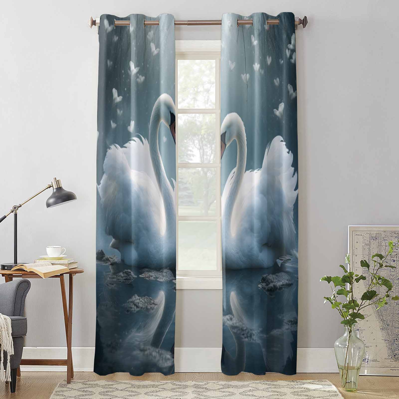 Valentine'S Day Love Swan Window Curtains for Living Room Bedroom Curtain Modern Kitchen Blinds Drapes Curtains 135W x 60H(cm) x1