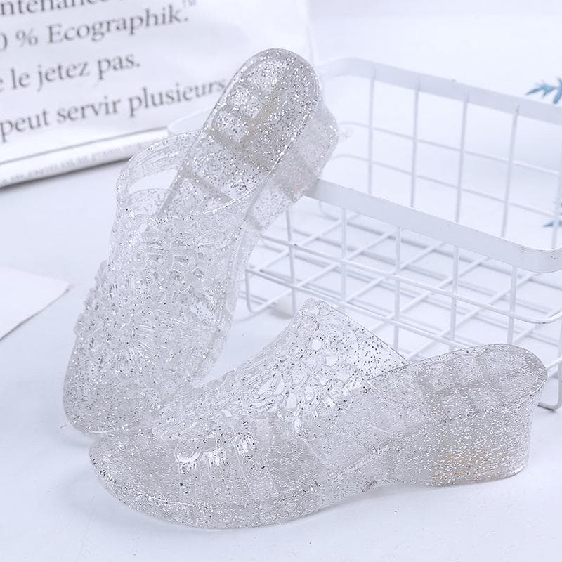 New Summer Sandals Female Crystal Jelly Shoes Beach Shoes Slip Plastic Transparent Shoes Women Sandals Pvc Jelly Sandals 40 silver