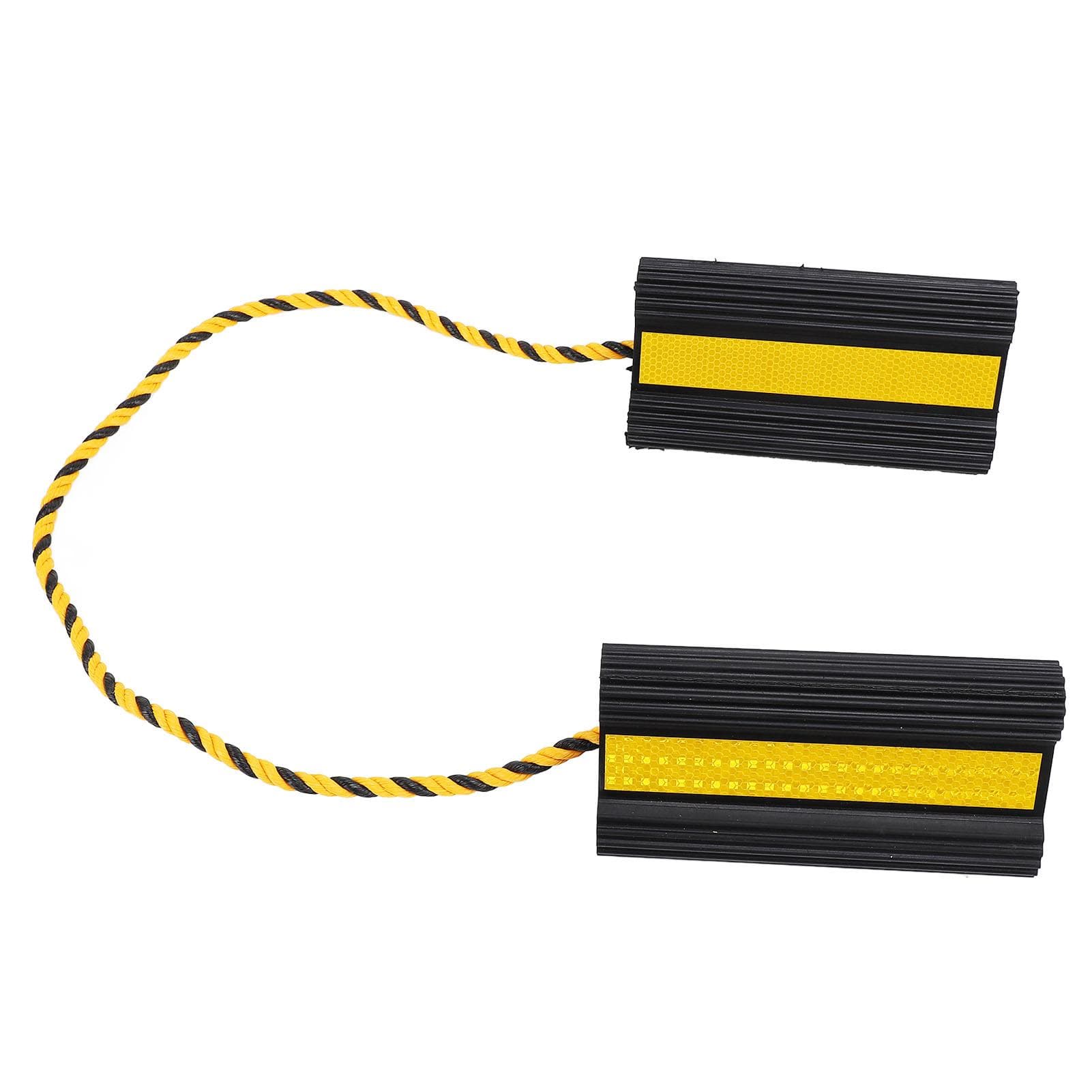 1 Pair Heavy Duty Wheel Chocks Black Rubber Wheel Stopper with Nylon Rope and Yellow Reflective