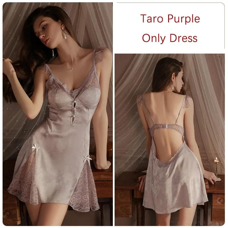 Sexy Women's Pajamas Lace Backless Dress with Bra Padded Ice Silk Petticoat New Women's Pajamas XL