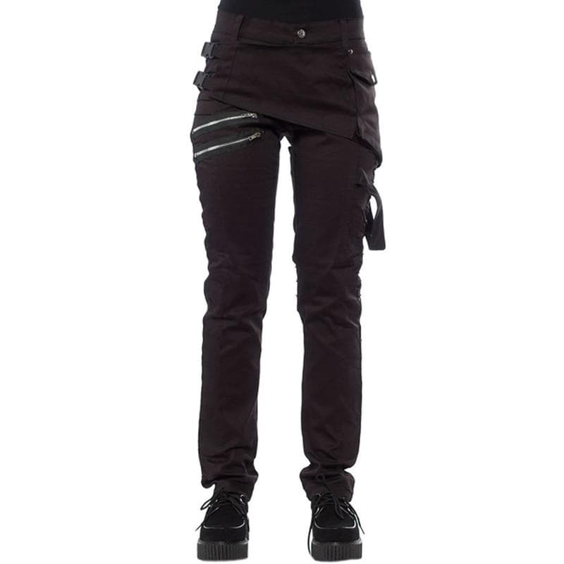 Punk Pants Women Black Straight Trousers New Autumn Rave Pants Rock Zipper Design Gothic Clothing Plus Size Streetwear Women L black