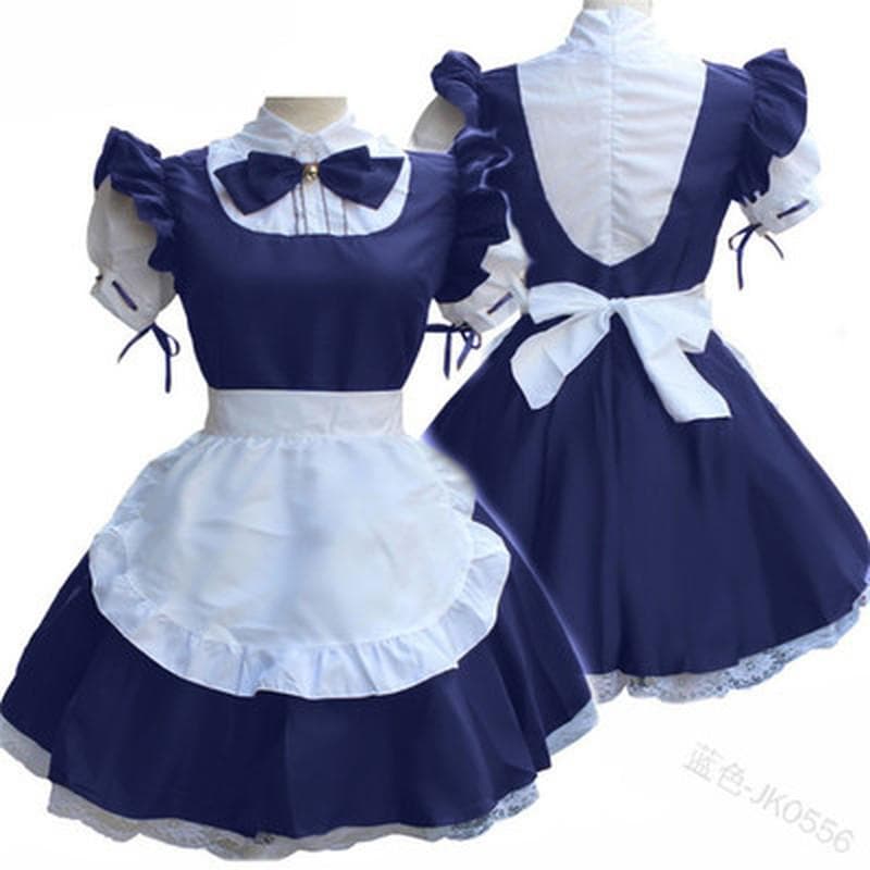 Scione Women Ladies Cosplay Costume Plus Size S-5XL Doll Collar Retro Maid Dress Cute French Maid Outfit XL blue