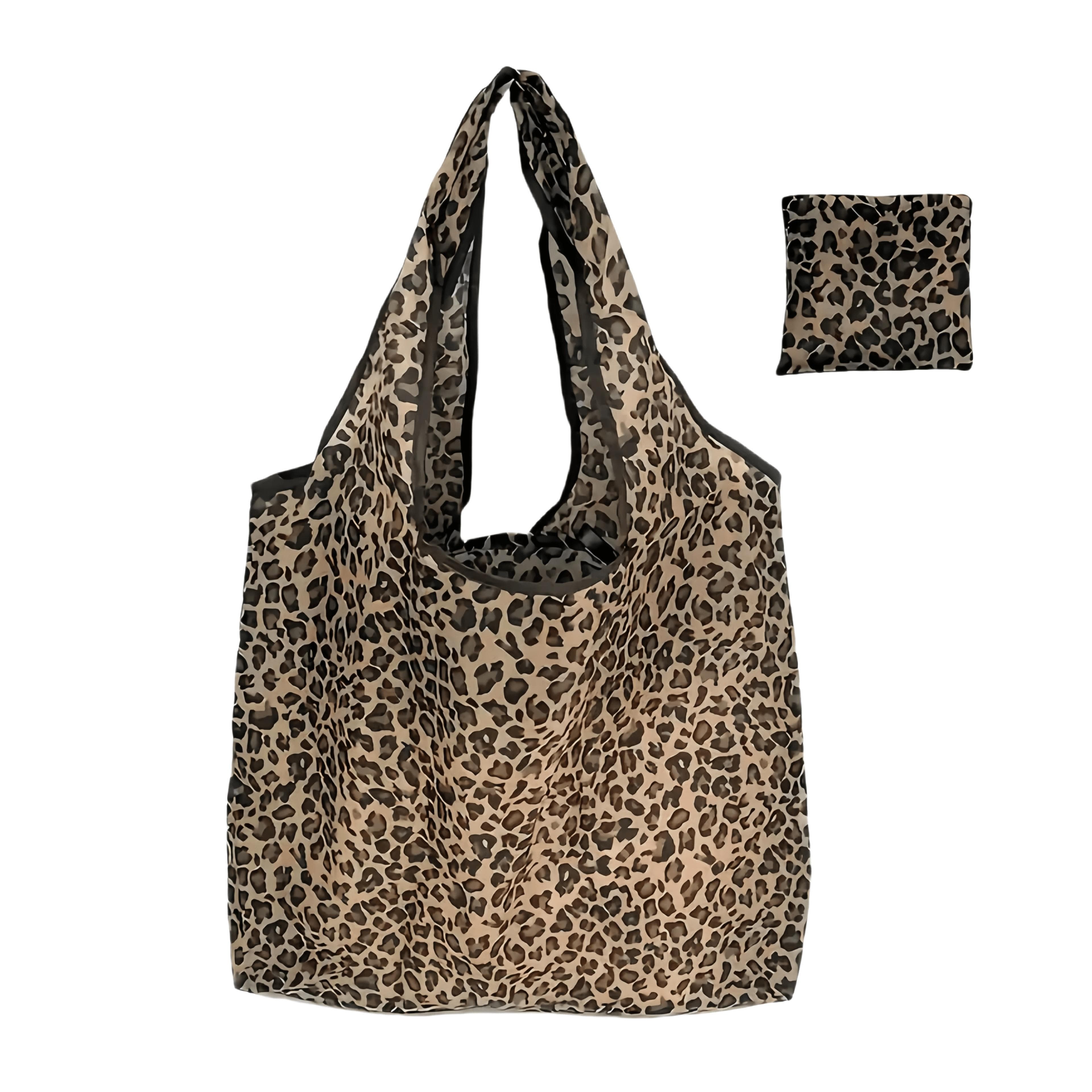 Fashionable Leopard Print Reusable Handbag - Lightweight Durable Polyester Fiber with Small Pocket for Shopping, Picnics and Traveling