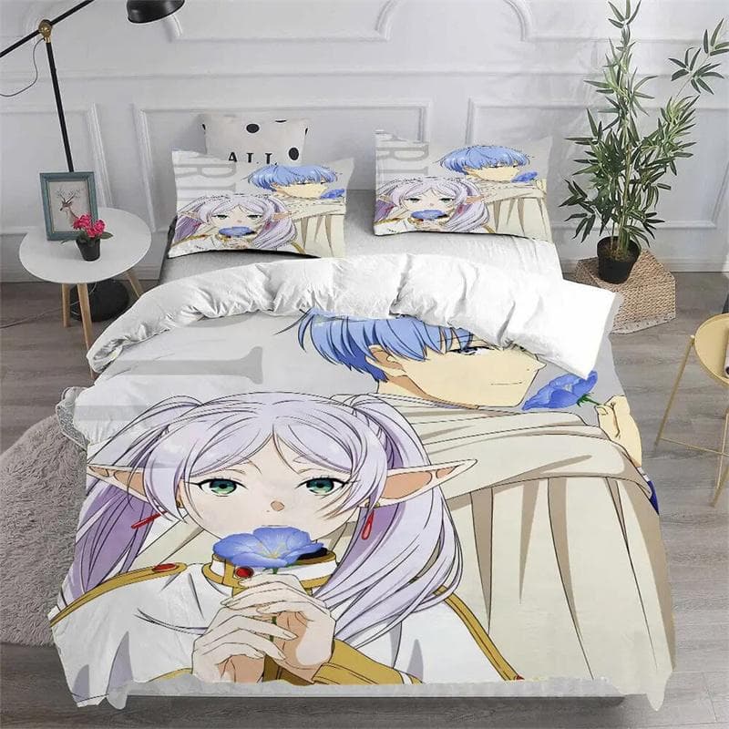 3D Print Anime Frieren Bedding Set,Duvet Cover Comforter Bed Set Quilt Cover Pillowcase,King Queen Twin Size Boys Girls Adultse 135x200cm 2pcs