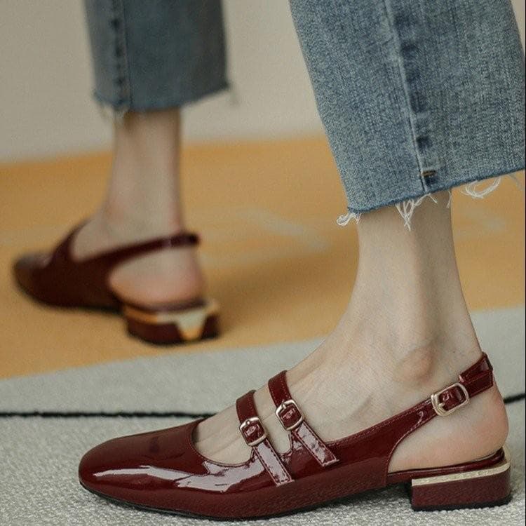 BaoTou Womens Sandals Summer Low Heels Square Mary Jane Shoes for Women Modern Sandals Buckle Strap Sandals Sexy Slingback Shoes 38 burgundy