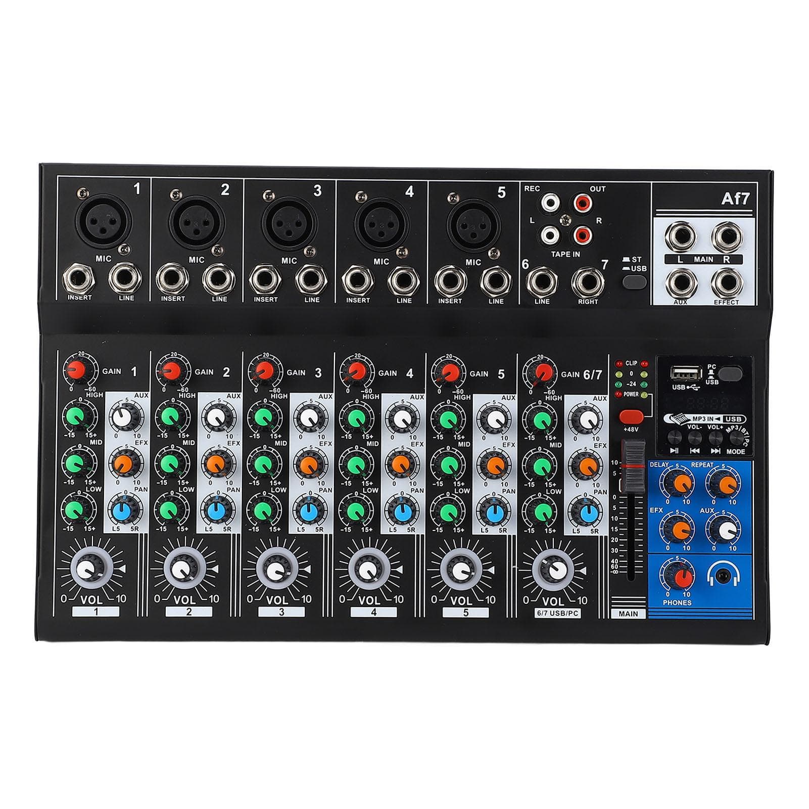 Sound Mixer Professional 7 Channel BT USB Interface Led Indicator Light Sound Mixing Console for