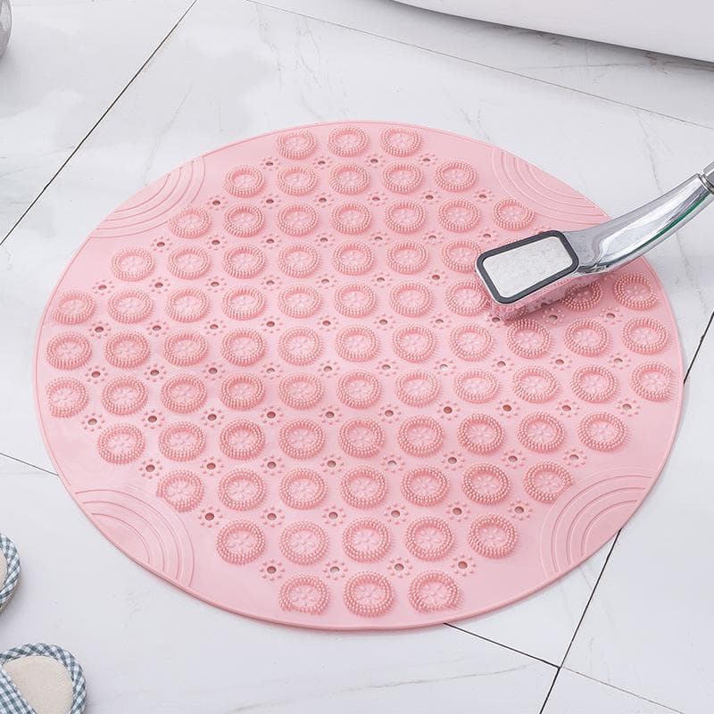 Bathroom Mat Anti-slip Sucker Round Bath Mat with Drain Hole Bathing Rugs Foot Massage Pad Bathtub Soft Shower Mat pink