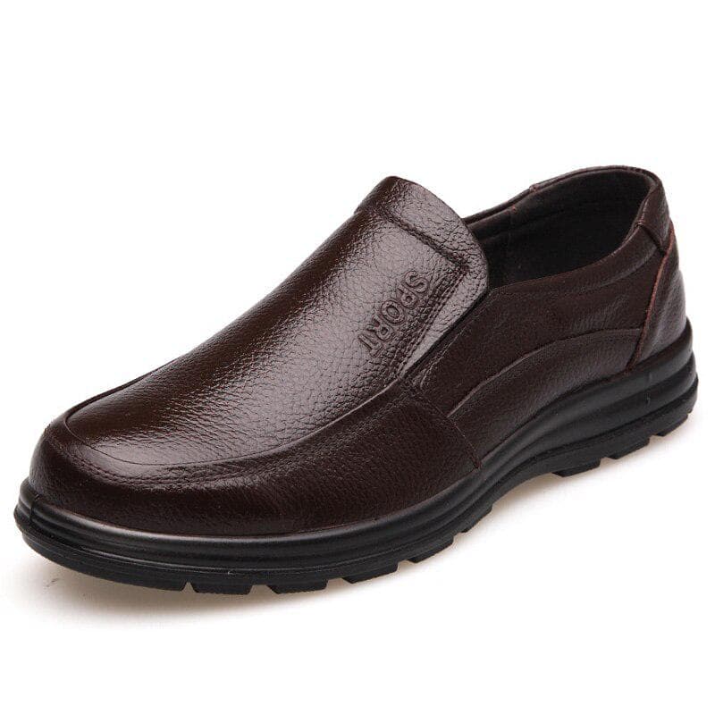 Genuine Leather Shoes Men Business Brogues Cow Leather Male Footwear Slip-on Black Brown 41 brown