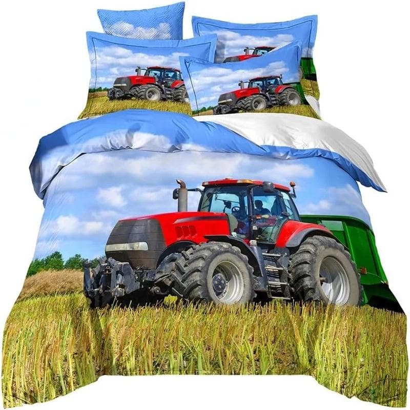 3D Printing Tractor Bedding Set Boys Tractors Duvet Cover Set with Pillowcase Home Textile Twin Full Queen King Children's Gift 240X220cm-3pcs