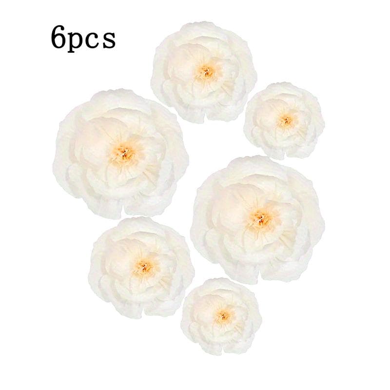 6PCS Paper Flowers Artificial Wall Decor 3D Tissue Paper Flowers Wedding Birthday Room Decor Bridal Room Backdrop Table Centerpieces Party Decor 6pcs white
