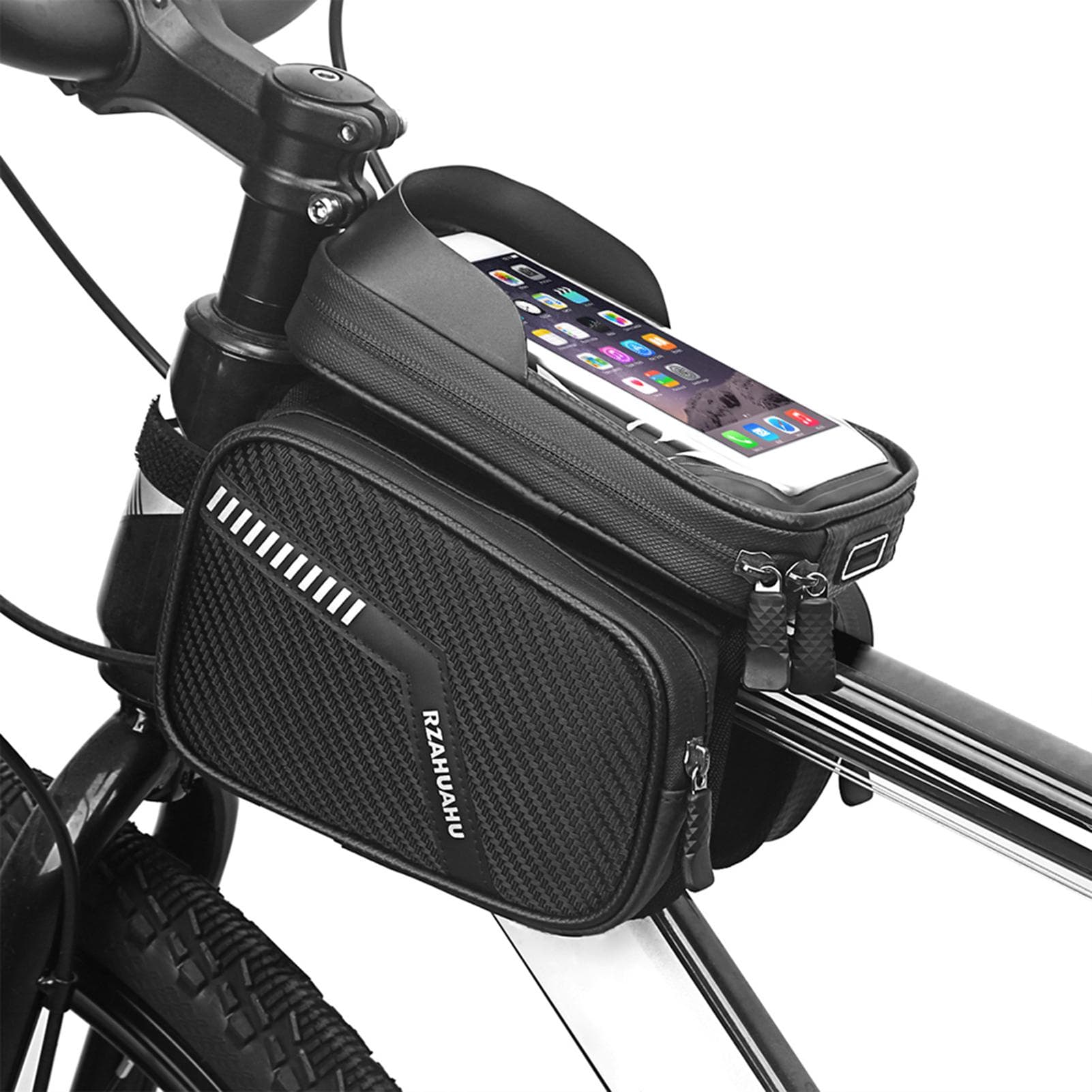 Waterproof Bicycle Frame Bag Double Pouch Bike Top Tube Bag MTB Mountain Bike Cycling Pannier Bag black