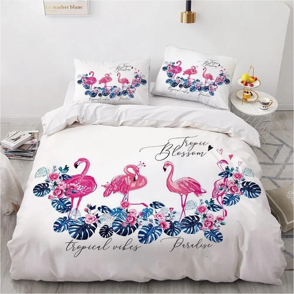 Flamingo Duvet Cover King Queen 3D Pink Animal Bedding Set for Kids Teens Adults Watercolor Style Quilt Cover with Pillowcase AU Queen 210x210cm
