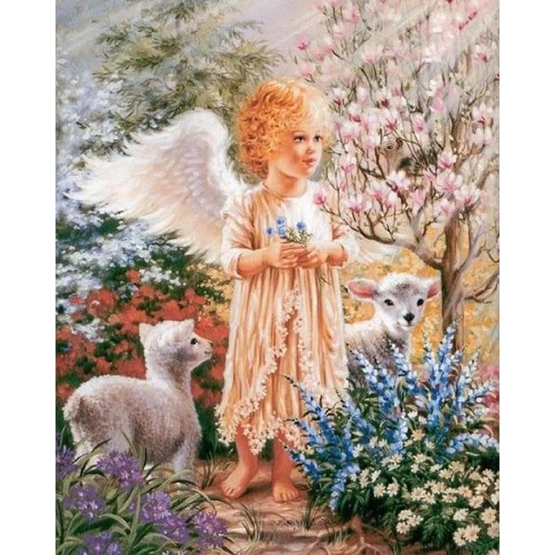 DIY Diamond Mosaic Angel with Sheeps Handmade Diamond Painting Cross Stitch Kits Diamond Embroidery 20X30CM