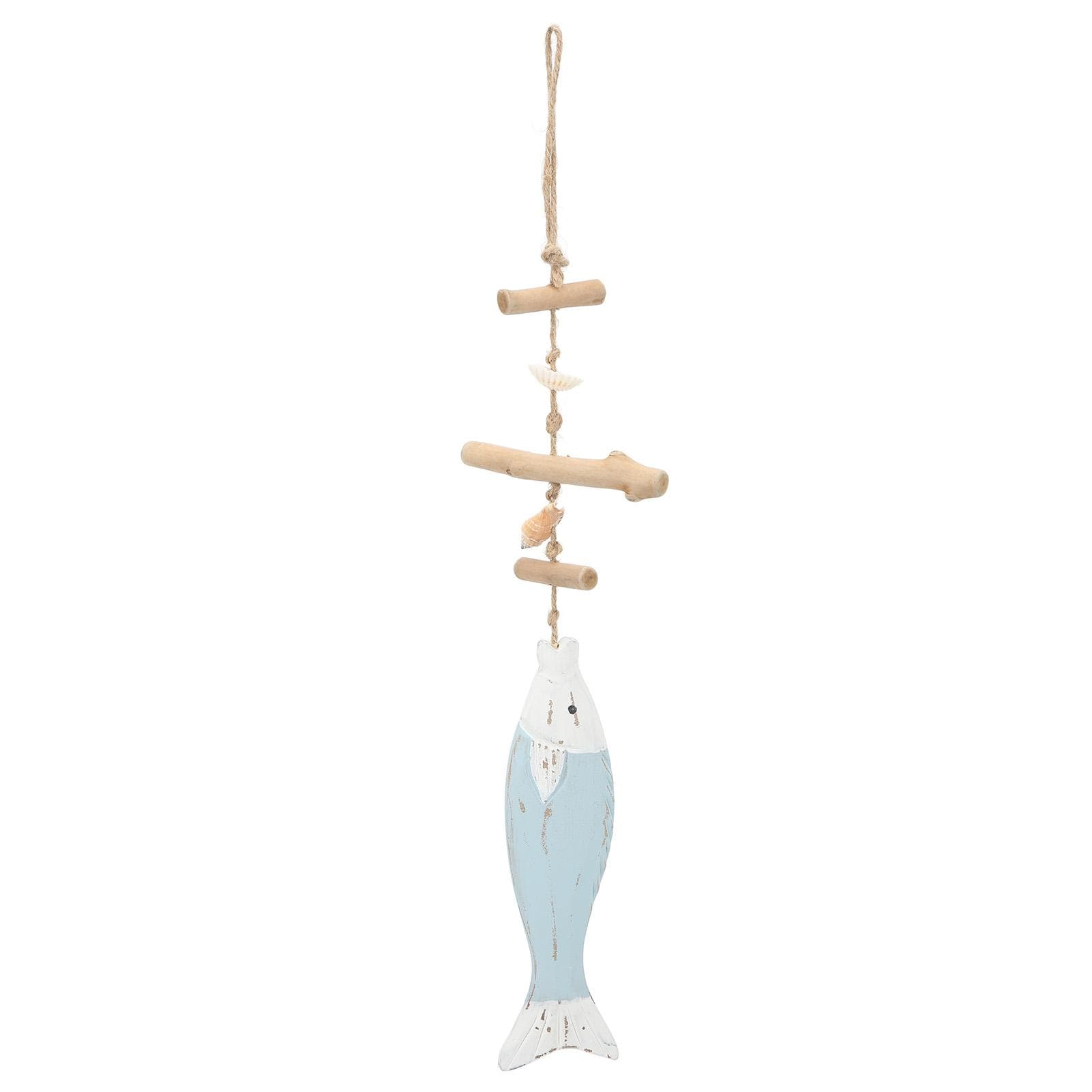 Wood Fish Decor Antique Engrave Safe Eco Friendly Pine Wood Light Blue Hanging Nautical Fish with