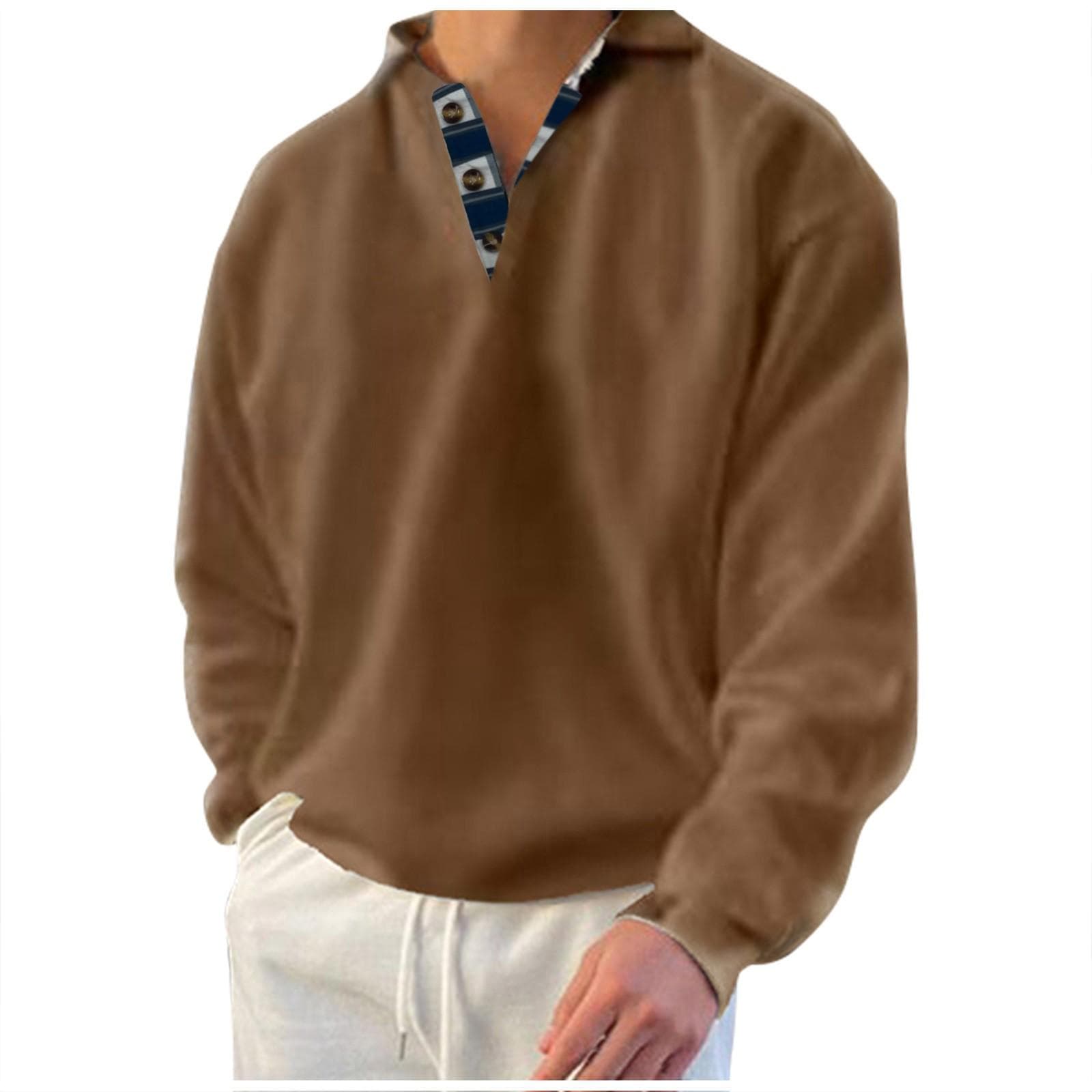 Men's Sweatshirt Winter Sweatshirt Solid Color Lapel Loose Long Sleeve T-shirt M brown