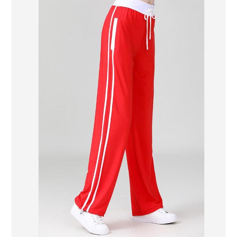 Women's Running Fitness Quick-drying Pants Sports Pants Student Striped Loose Casual Slimming Elastic Straight-leg Pants M