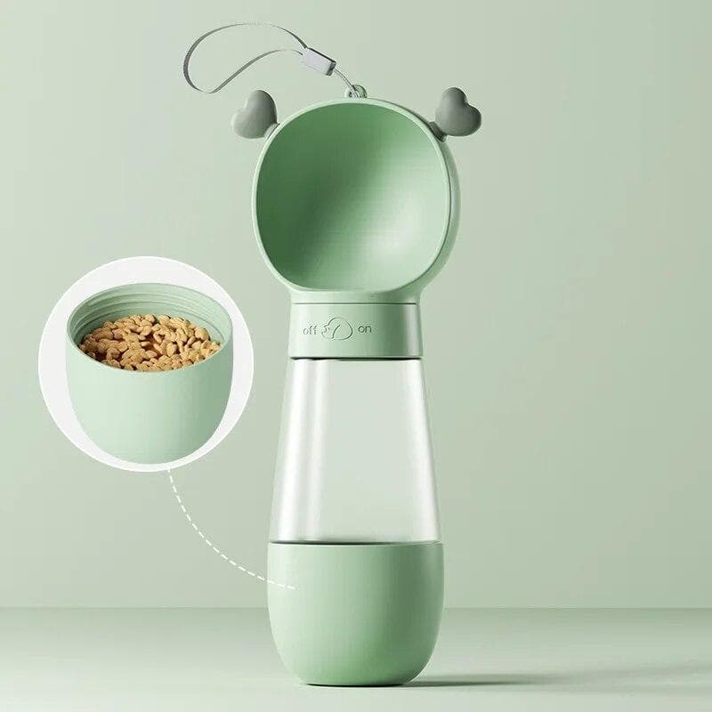2 In 1 Portable Dog Water  Food Bottle For Small Medium Large Dogs Travel Drinking Bowl Puppy Chihuahua Yorkies Pug Pet Product with Feeding 350ml+200ml green