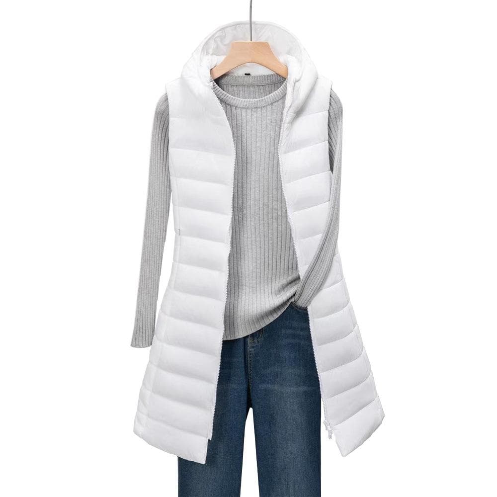 Autumn and Winter Women's Mid-length Hooded Lightweight Down Jacket Vest and Cotton Vest XL white