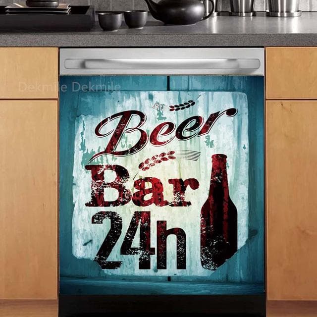 3D Retro Beer Dishwasher Refrigerator Internal Pattern Freeze Sticker Art Fridge Full Door Cover Wallpaper Kitchen Wall Stickers 60X66cm 23X26inch