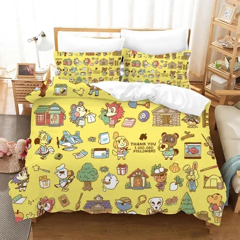 Animal Crossing Cartoon Game Bedding Set 3D Duvet cover Twin Full Queen King Size Bed Linen and Covers Pillowcase Sets for kids AU Single 140x210cm