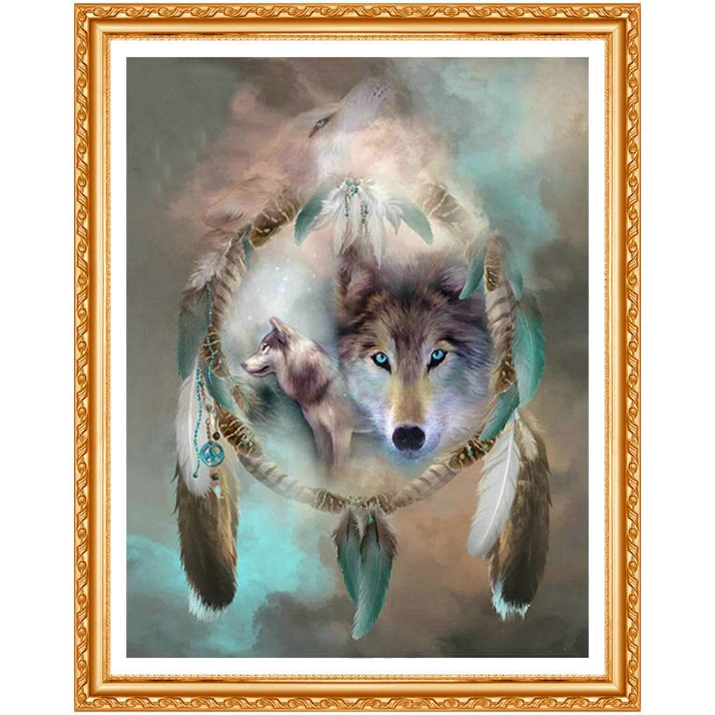 Icon Diamond Embroidery Wolf Dream Catcher 5D Cross Stitch Round Drill Diamond Painting DIY Wall 20X30CM