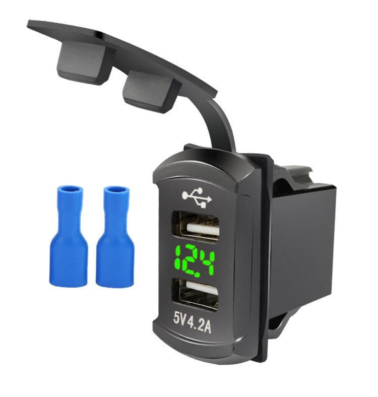 12/24V Dual USB Car Charger 4.2A Voltage Display Waterproof Ports Car Phone Charger Adapter for Mobile Phone Quick Charge