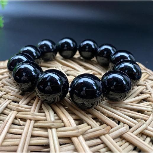 Black Agate Bracelet Carborundi Large Pellet Bead Bracelet 18mm Imperious Fashion Bracelet Jewelry 18mm