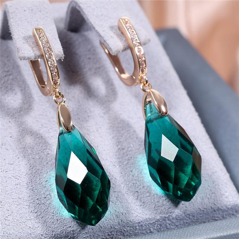 Vintage Bohemia Aqua Blue Green Yellow Purple Crystal Drop Earrings for Women Luxury Gold Color Wedding Party Jewelry Gifts gold/green