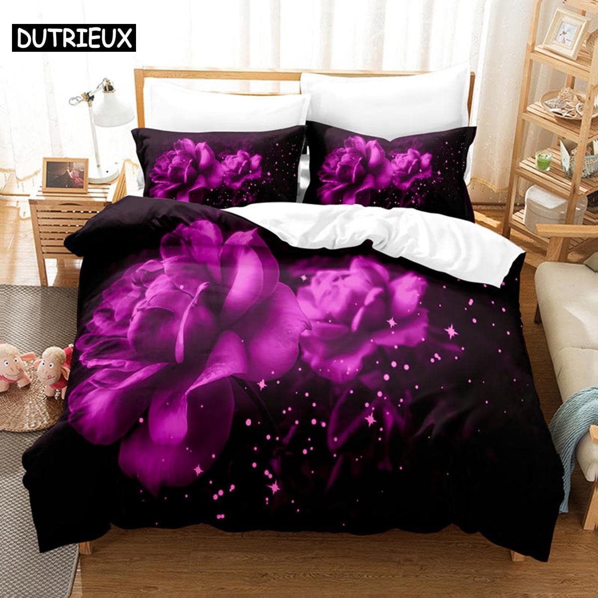 Purple Bedding Set Linens Duvet Cover Bed Quilt Pillow Case 3D Comforter Lavender Butterfly Double Full King Queen Twin Single EU single(135x200cm)