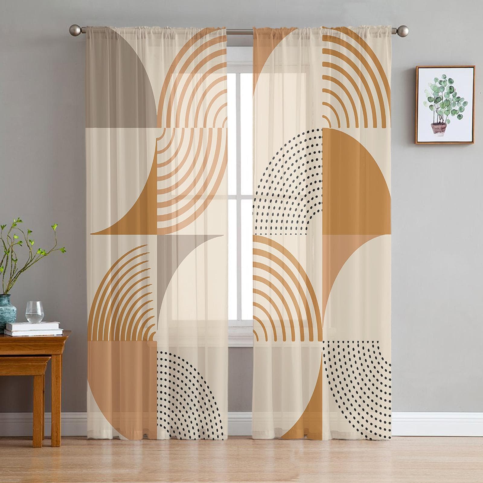 Geometric Minimalist Abstract Voile Sheer Curtains Living Room Window Chiffon Tulle Curtain Kitchen Bedroom Drapes Home Decor 135W x 114H(cm)