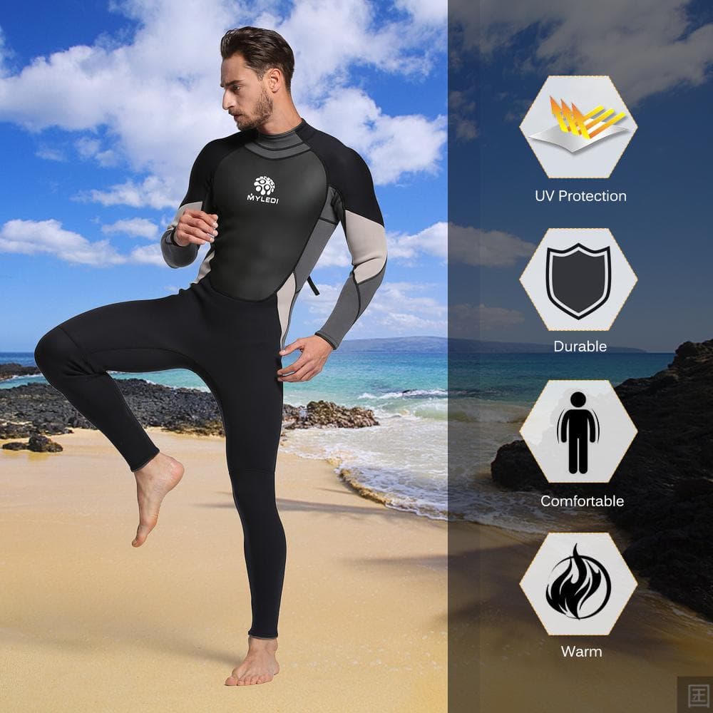 Men's 3mm Back Zip Full Body Wetsuit Swimming Surfing Diving Snorkeling Suit Jumpsuit XL
