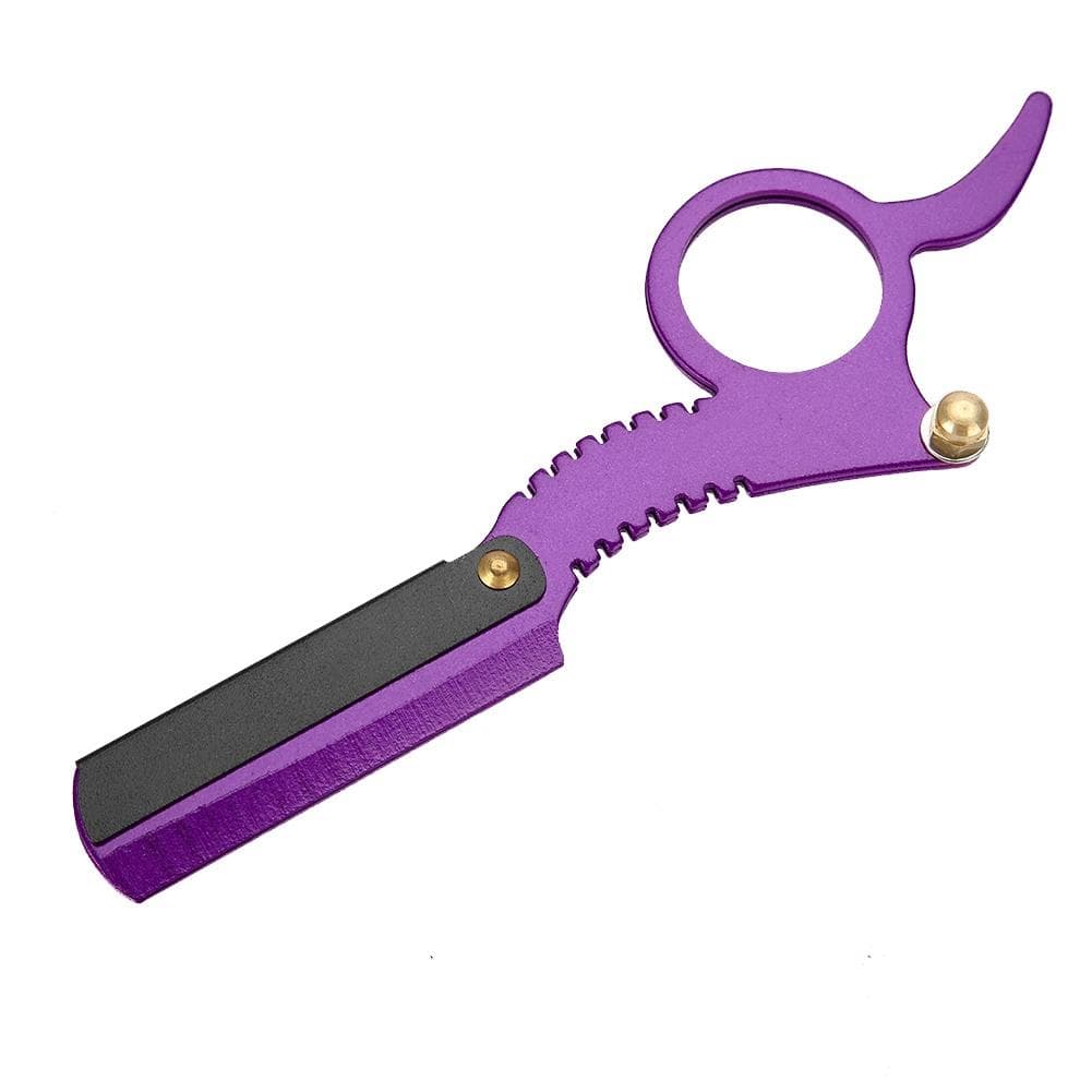 Vintage Barber Straight Edge Razor with Easy Blades Replacement Mechanism Beard Shaving Purple