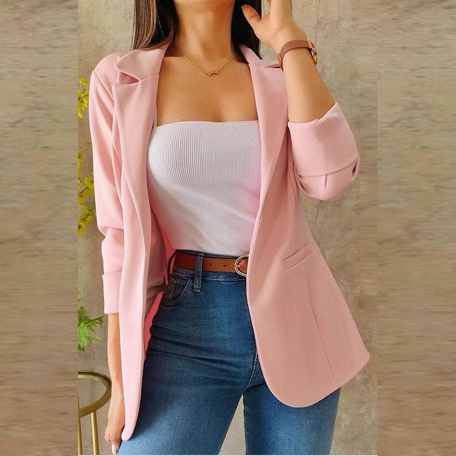Autumn Solid Color Minimalist Long Sleeve Blazer Suit Collar Jacket Women's Coats Clothing M pink