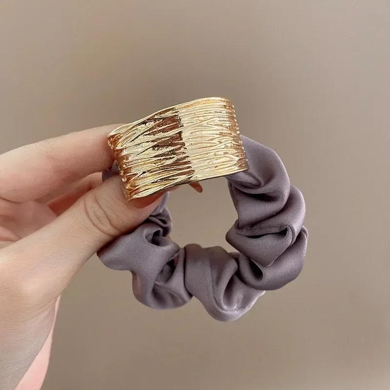 Metal Satin Large Intestine Ring Women Rubber Bands Hair Ties Hair Rope Girls Ponytail Holder Headdress Hair Accessories dark pink