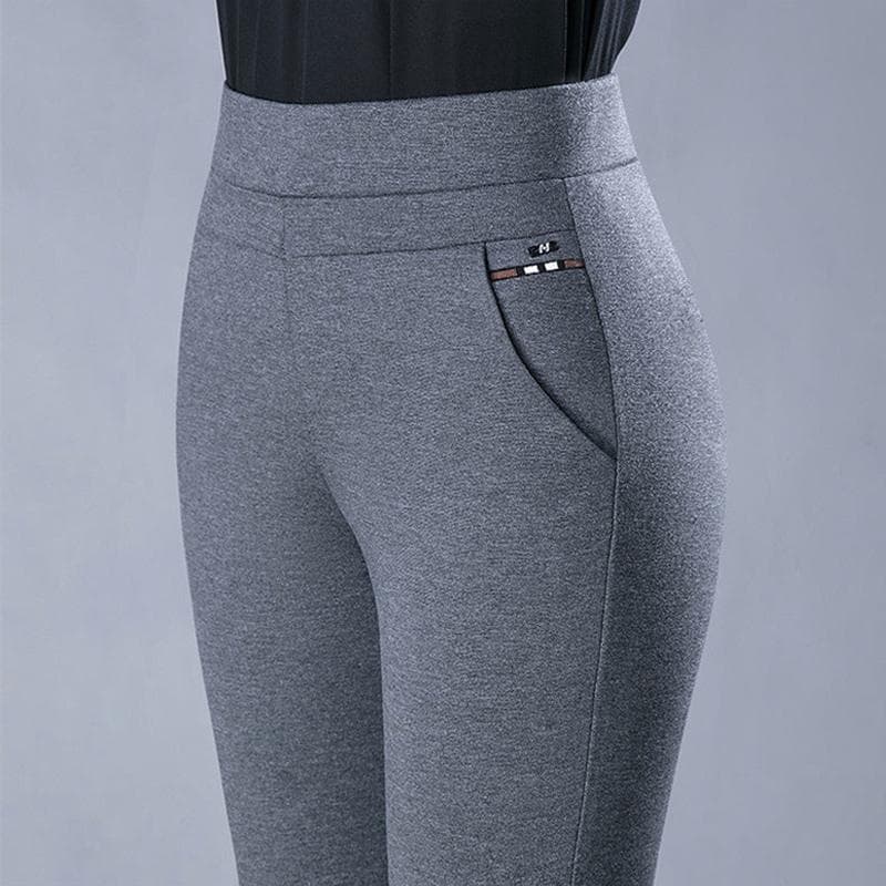 Womens High Waist Stretch Slim Pencil Pants Spring Autumn Casual Trousers Black Gray All Match Style Middle Aged Ladies Fashion L grey