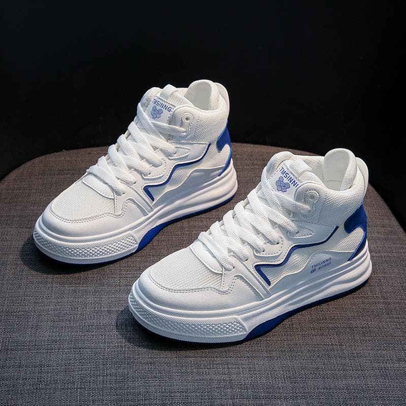 Spring New High-top Sneakers Female Korean Version Student Thick-soled Daddy Shoes Female Casual Shoes Female 40 blue