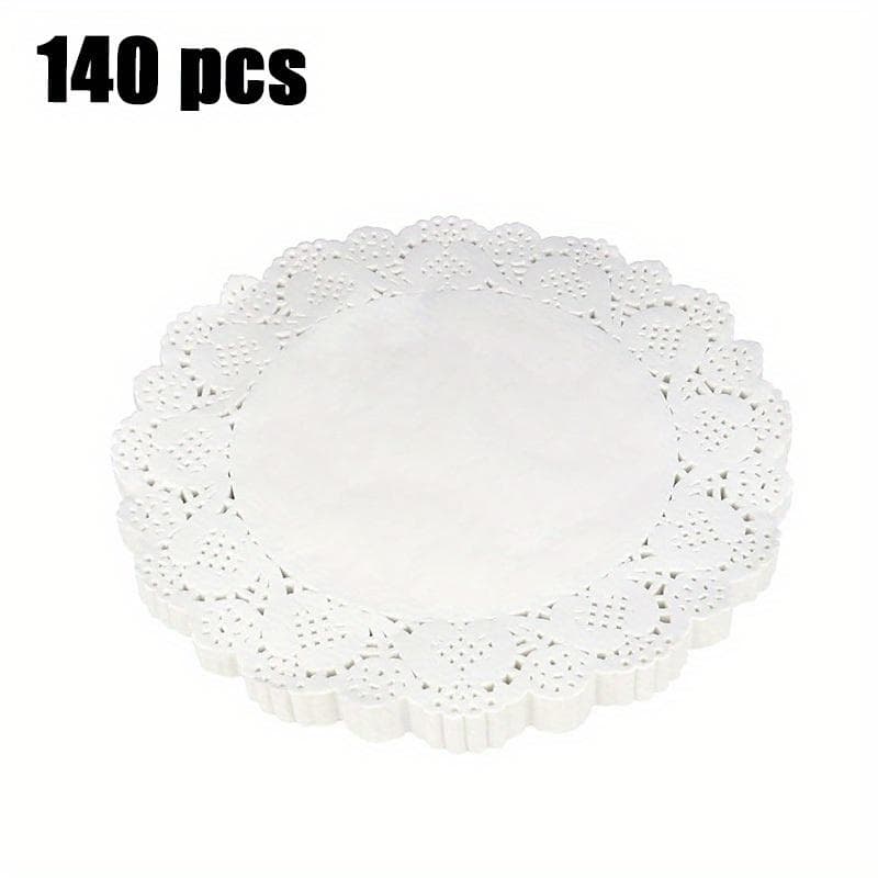 1set/ 140pcs white lace paper blinds, disposable lace paper blinds for table, round paper blinds for cake crafts party wedding tableware decoration Pack of 140