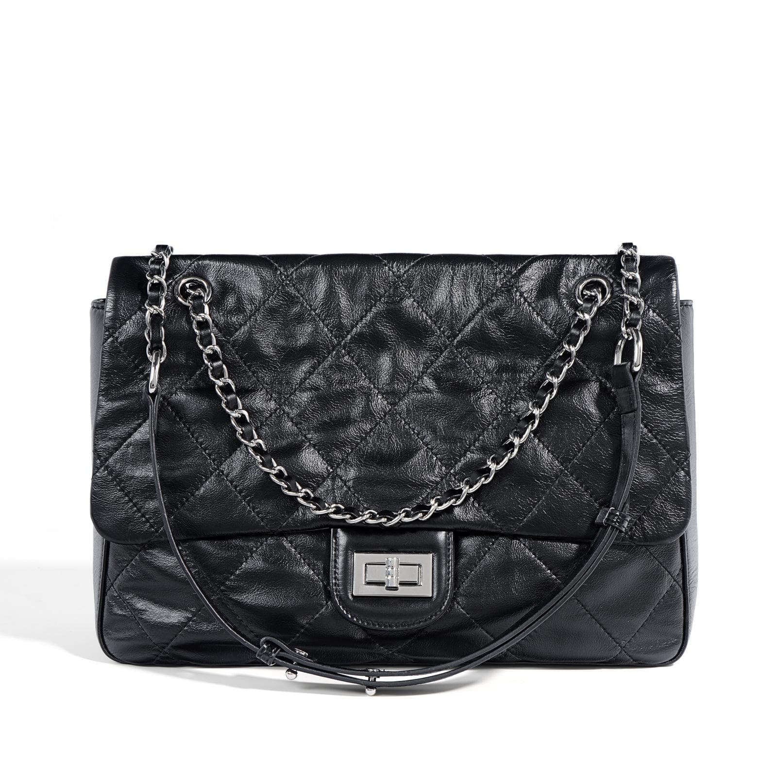 High-end Head-layer Leather Handbag Women's Ins Small Fragrance Diamond Chain Bag Simple Large Capacity Travel Bag