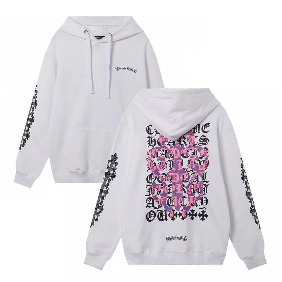 839 CHROME HEARTS 2026 Autumn and Winter New Plus Size Classic Style Logo Hooded Sweatshirt, Suitable for Couples to Wear S white