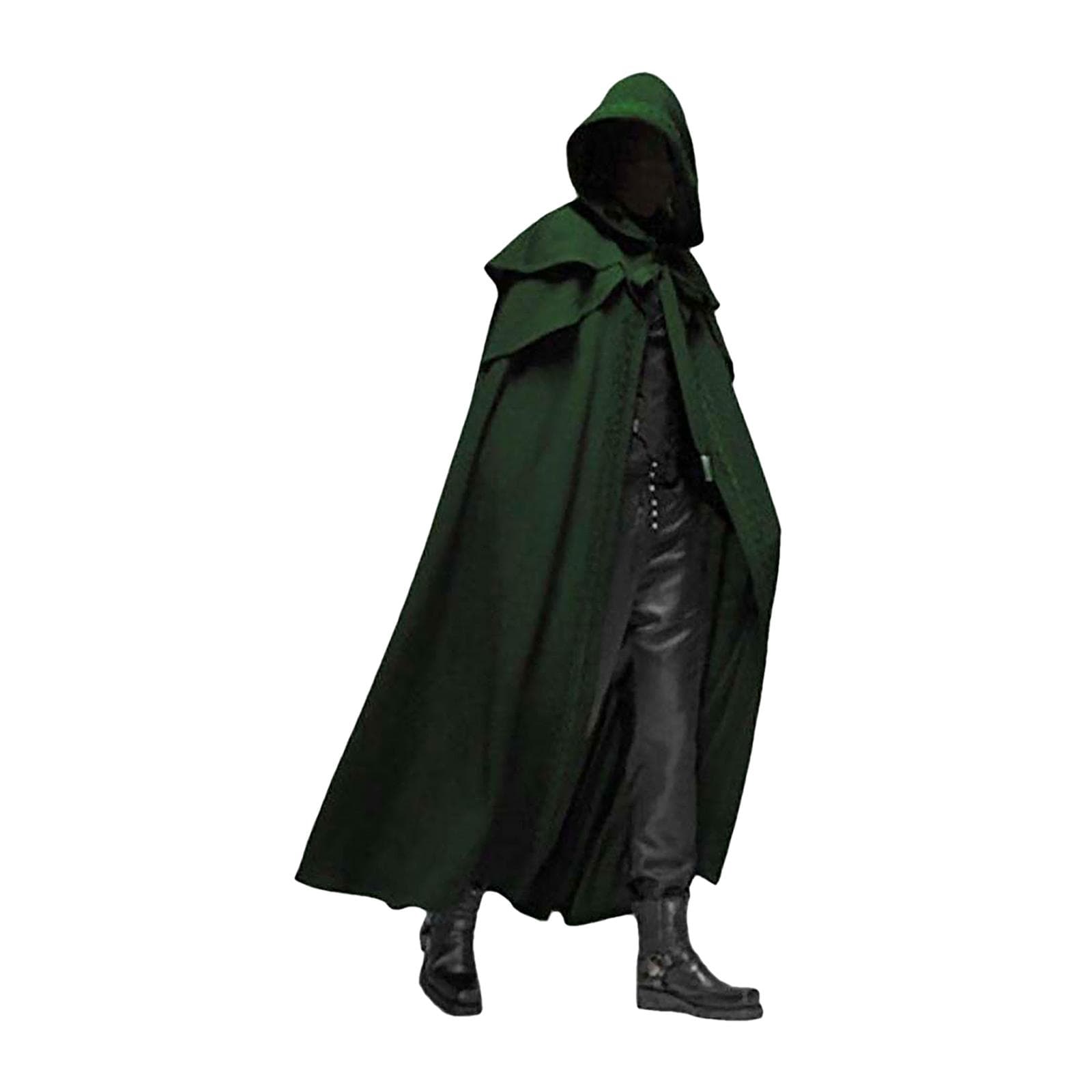 Halloween Hooded Cloak Unisex Men Women Cape Solid Long Cloak Role Cosplay Costumes Outwear Retro L green