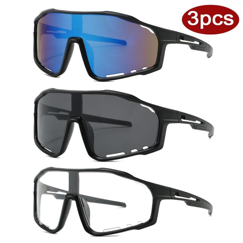 Protective Glasses 3pcs MTB Road Bike Sunglasses Full Frame Windproof Cycling Sports Goggles Outdoor Fashion