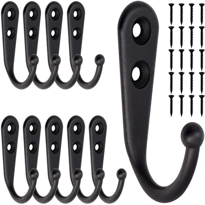 10Pcs Black Small Hooks Wall Mounted with 20Pcs Screws for Hanging Bag Robe Towels Keys Save Space black